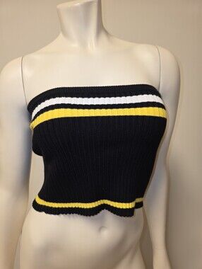 NWT Forever 21 Ribbed Strapless Tube Top with Stripe Detail - Black & Yellow M